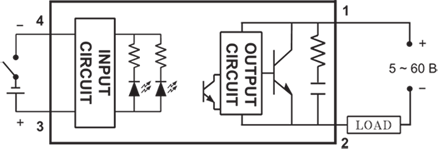 Иллюстрация: Схема подключения твердотельных реле FOTEK серии SSR-K тип DC-DC